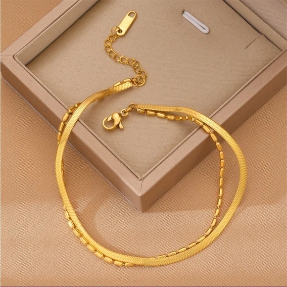 new Double Layer Gold Snake Herringbone Chain Bracelet - Picture 7 of 9